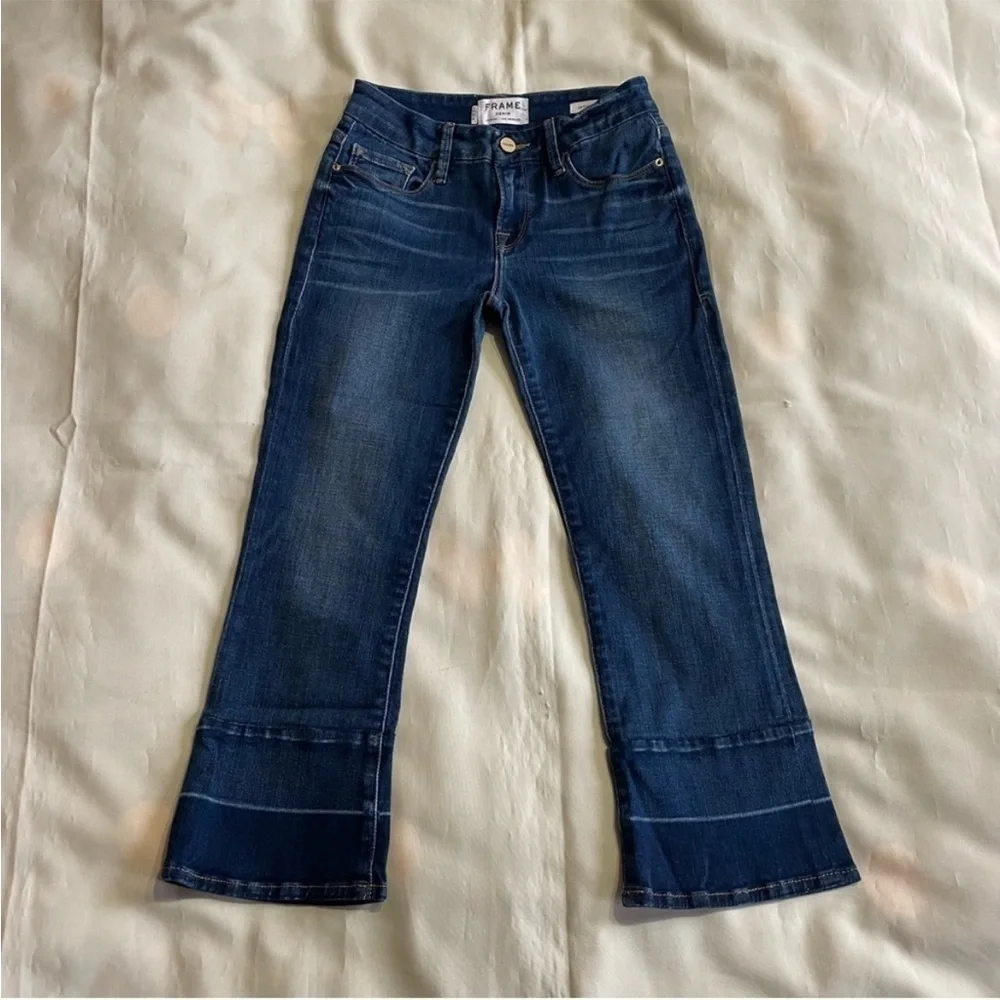 Frame Denim - Dark Wash Two Toned Le Crop Mini Boot Cut Jeans Size - Picture 3 of 7